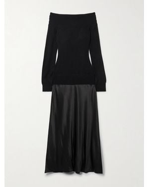 Christopher Esber Monument Off-The-Shoulder Layered Cashmere And Silk-Satin Maxi Dress - Black