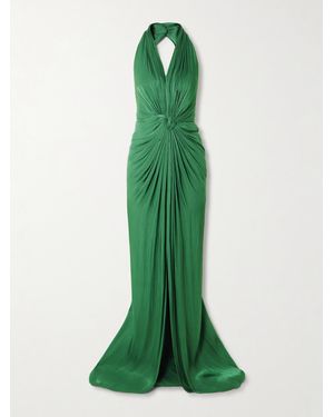 Costarellos Robe Du Soir Dos Nu En Georgette Métallisée À Torsade - Vert