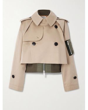 Sacai Layered Shell-Trimmed Cotton-Blend Gabardine And Knitted Jacket - Natural