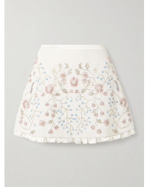 Clio Peppiatt Sophie Satin-Trimmed Embellished Beaded Stretch-Tulle Mini Skirt - Natural