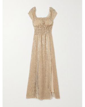 Altuzarra Lily Shirred Sequined Stretch-Silk Midi Dress - Natural