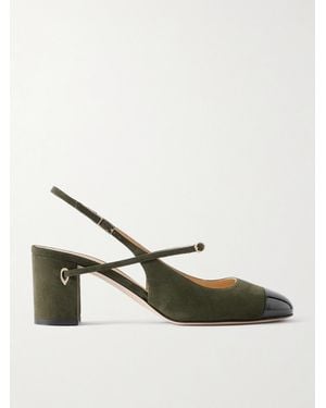 Jennifer Chamandi Mattia 65 Patent Leather-Trimmed Suede Slingback Pumps - Natural