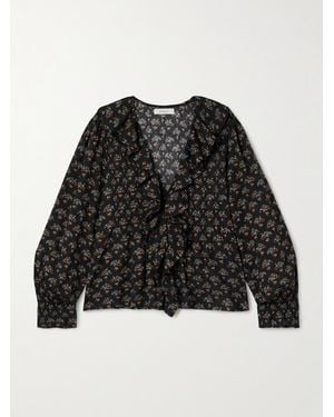 Doen Hardy Bluse Aus Biobaumwoll-Voile Mit Blumenprint, Biesen Und Volant - Schwarz