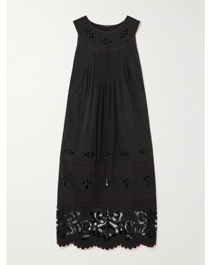 Vita Kin Cleo Pintucked Broderie Anglaise Cotton-Batiste Midi Dress - Black