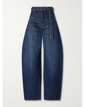 Sacai Belted High-Rise Wide-Leg Jeans - Blue