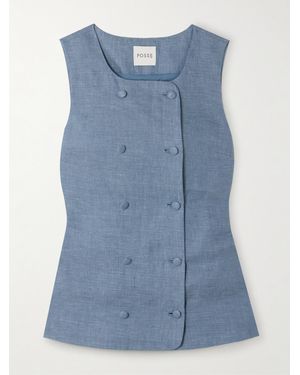 Posse Thea Double-Breasted Linen Vest - Blue