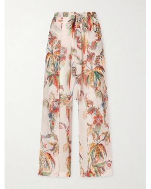 Etro Belted Tiered Paisley And Floral-Print Satin Wide-Leg Trousers - Pink