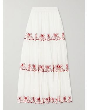 LoveShackFancy Jemila Tiered Scalloped Embroidered Organic Cotton Maxi Skirt - Natural