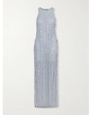 The New Arrivals Ilkyaz Ozel Bixi Floral-Embellished Mesh Gown - White