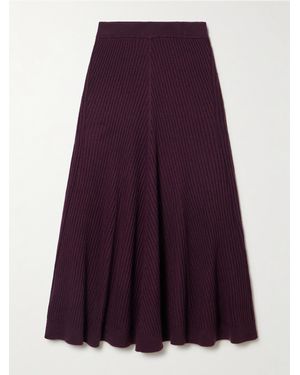 Victoria Beckham Ribbed Merino Wool Midi Skirt - Purple