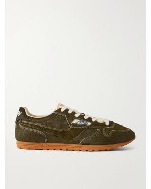 Autry Windspin Low Logo-Embroidered Calf Hair Low-Top Sneakers - Green