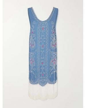 Bode Sea Flower Beaded Silk Dress - Blue