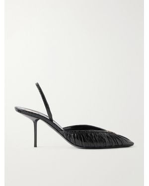 Saint Laurent Folie 75 Gathered Snake-Effect Trimmed Leather Slingback Pumps - White