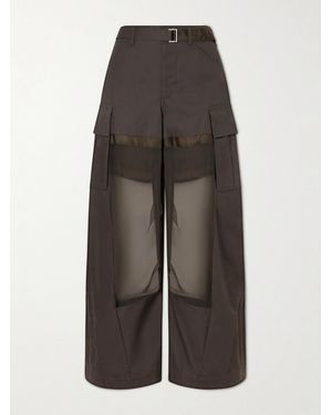 Sacai Chiffon And Cotton Wide-Leg Trousers - Grey
