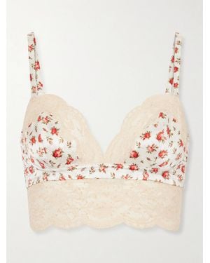 Dolce & Gabbana Printed Lace-Trimmed Silk-Blend Bralette - Natural