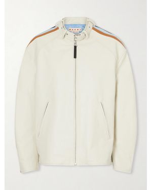Marni Belted Striped Leather Jacket - Natural