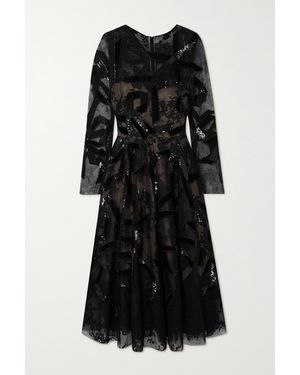 Oscar de la Renta Sequin-Embellished Lace Gown - Black