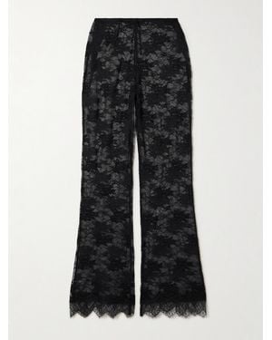 Oséree Scalloped Stretch-Lace Straight-Leg Pants - Black