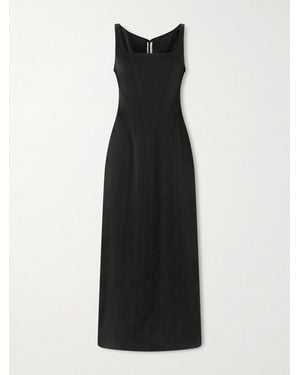 Another Tomorrow Paneled Satin Midi Dress - Schwarz