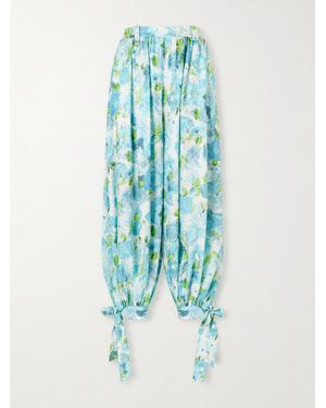 Chloé Floral-Print Silk-Jacquard Cropped Trousers - Blue