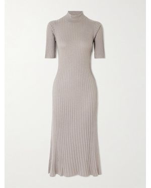 Brunello Cucinelli Ribbed Cashmere-Blend Midi Dress - Gray