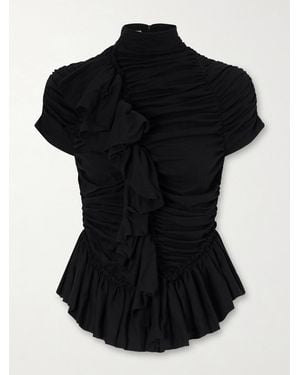 Dries Van Noten Ruffled Draped Cotton-Jersey Turtleneck Top - Black