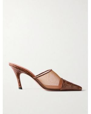 AMINA MUADDI Jamie Mesh And Croco-Embossed Leather Mules - Pink