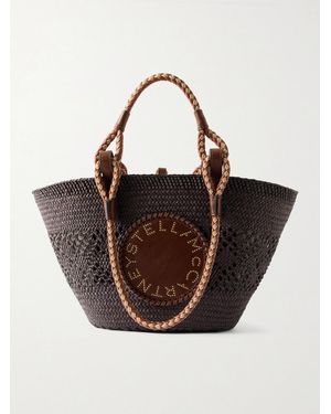 Stella McCartney Small Vegetarian Leather-Trimmed Raffia Tote - Brown