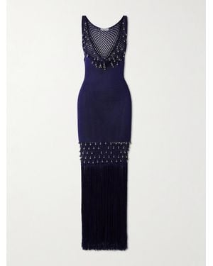 Rabanne Fringed Embellished Crocheted Cotton Maxi Dress - Blue