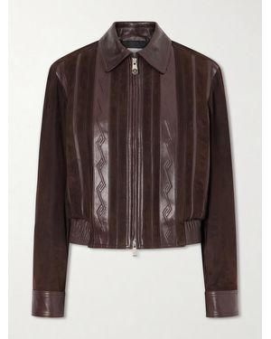 Versace Greca-Embossed Leather And Suede Jacket - Brown
