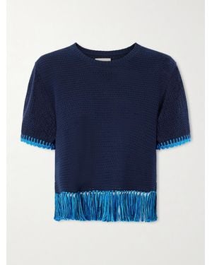 Escvdo Amada Oberteil Aus Gehäkelter Baumwolle Mit Fransen - Blau
