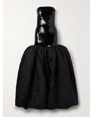 ‎Dima Ayad Strapless Sequined Satin-Jersey And Metallic Cloqué Gown - Black