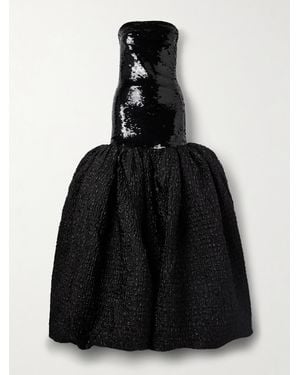 ‎Dima Ayad Strapless Sequined Satin-Jersey And Metallic Cloqué Gown - Black