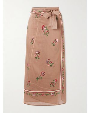 Agua Bendita Lavanda Printed Cotton And Silk-Blend Voile Pareo - Natural