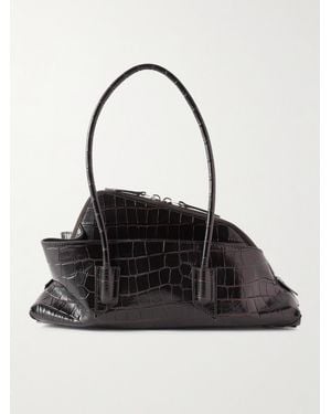 The Attico La Passeggiata Small Asymmetric Croc-Effect Leather Tote - Black