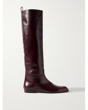 KHAITE Colt Glossed-Leather Knee Boots - Red