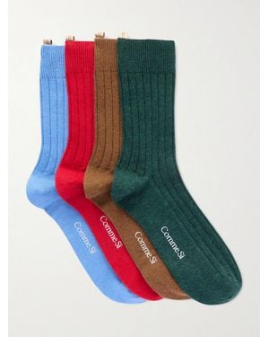 Comme Si The Cashmere Set Of Four Ribbed Cashmere-Blend Socks - Blue