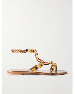 Aquazzura Mystic Stone Embellished Leather Sandals - Metallic