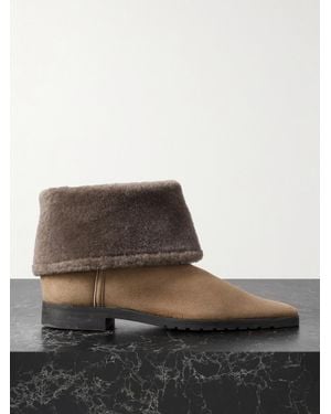 TOTEME Shearling-Trimmed Suede Ankle Boots - Brown