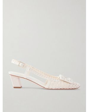 Roger Vivier Belle Vivier 45 Leather-Trimmed Crochet Court Shoes - Natural