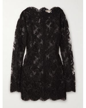 Saint Laurent Scalloped Cotton-Blend Lace Mini Dress - Black