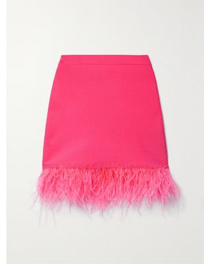 STAUD Chaya Feather-Trimmed Knitted Mini Skirt - Pink