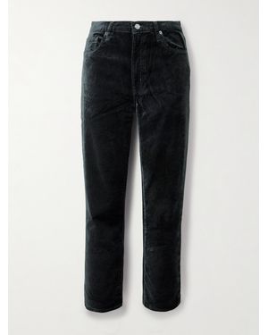 FRAME Le Sleek Cropped Cotton-Blend Velvet Bootcut Pants - Black