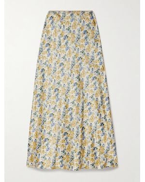Doen Elowen Picot-Trimmed Floral-Print Silk-Charmeuse Midi Skirt - White