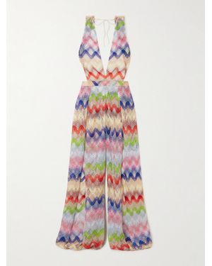 Missoni Metallic Crochet-Knit Jumpsuit - White