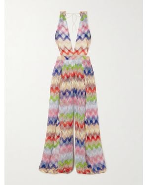 Missoni Metallic Crochet-Knit Jumpsuit - White