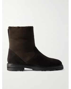 Manolo Blahnik Tomosa Ankle Boots Aus Veloursleder Mit Shearling-Futter - Schwarz