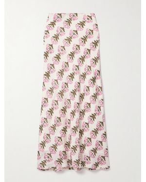 Alix Of Bohemia Lyra Floral-Print Crinkled-Silk Midi Skirt - White