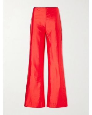 STAUD Stroll Silk-Dupioni Wide-Leg Pants - Red