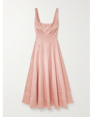 STAUD Wells Pleated Satin Midi Dress - Pink